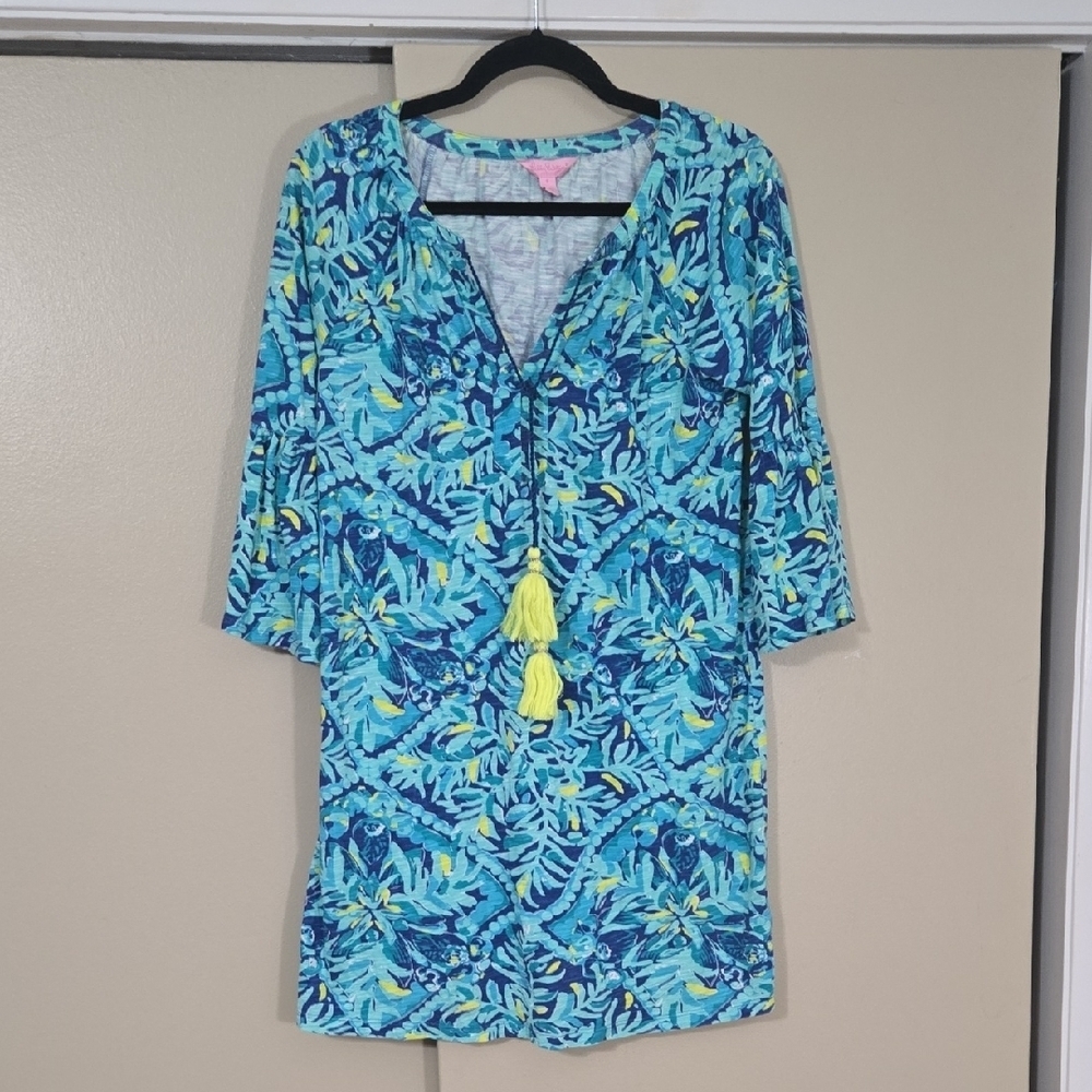 Lilly Pulitzer Del Mago Aqua Blue and Lime Tunic Size Small